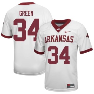 White Embroidery Men's College Football Hawgs Brylan Green #34 Jerseys 665900-477