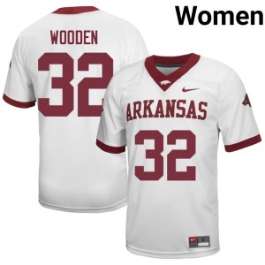 White Womens University Arkansas Hogs Caleb Wooden #32 College Football Jerseys 432100-682