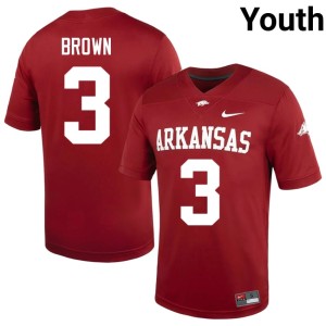 Cardinal Official Youth College Football #3 UA Razorbacks CJ Brown Jersey 482747-251