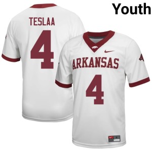 White #4 College Football Stitched Arkansas Razorbacks Isaac TeSlaa Youth Jerseys 932651-393