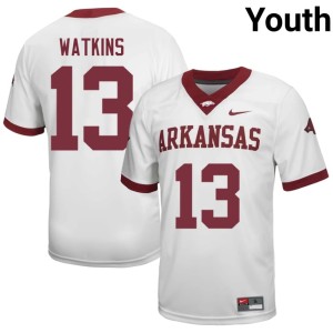 White #13 Arkansas Hawgs College Football Jelani Watkins Limited Youth Jerseys 652591-267