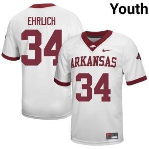 White 2026-27 Youth Arkansas Hogs College Football #34 Jesse Ehrlich Jersey 912547-724